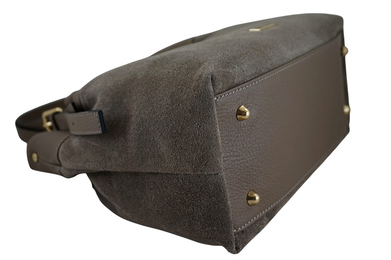 Elegancka torebka damska z naturalnego zamszu - Beżowa ciemna