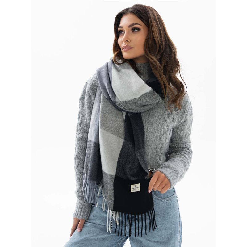 Szalik damski szaro-czarny w kratę - Peterson