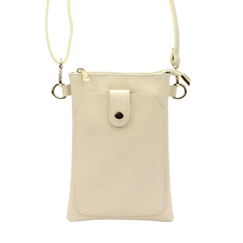 Skórzane damskie etui na telefon z paskiem zasuwane mała listonoszka Luka