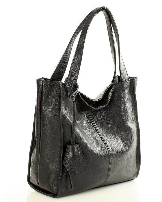 Modna torebka damska skórzany shopper bag - MARCO MAZZINI Portofino Max czarny