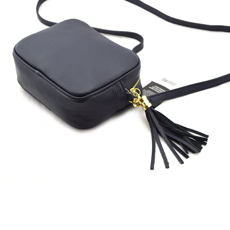 Camel mała damska listonoszka z frędzlem przewieszka z włoskiej naturalnej skóry licowej P14