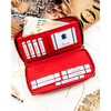 Czerwony portfel-piórnik damski z lakierowanej skóry naturalnej wyposażony w system RFID - Rovicky