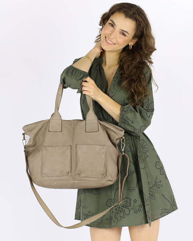 Torebka skórzana shopper bag - MARCO MAZZINI beż taupe
