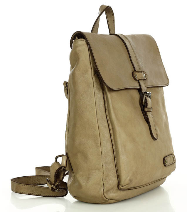 MARCO MAZZINI Miejski plecak skórzany w stylu old look handmade leather beżowy cappuccino