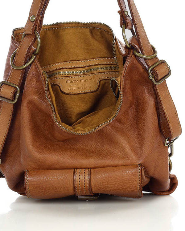 Torba skórzana dla wymagających z opcją plecak old school leather bag - MARCO MAZZINI camel
