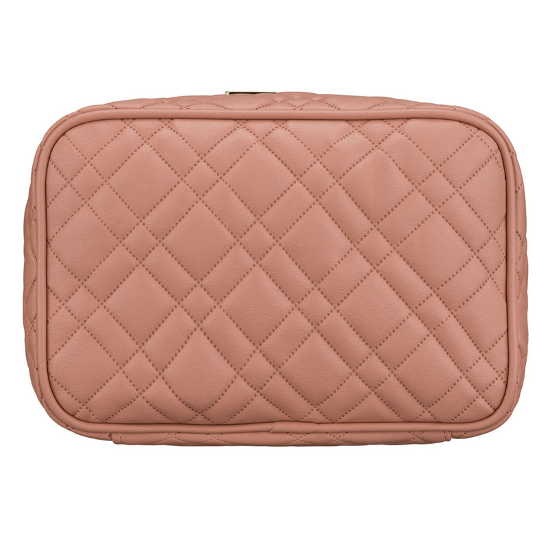 Różowa, pikowana kosmetyczka z tkaniny syntetycznej zamykana suwakiem - Peterson