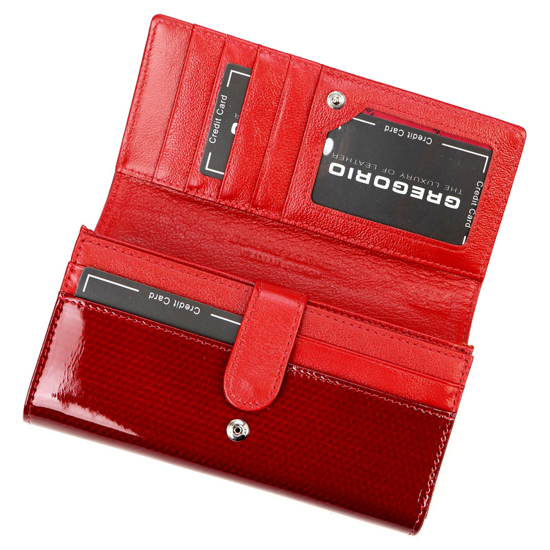 Duży Lakierowany damski portfel ze skóry Gregorio