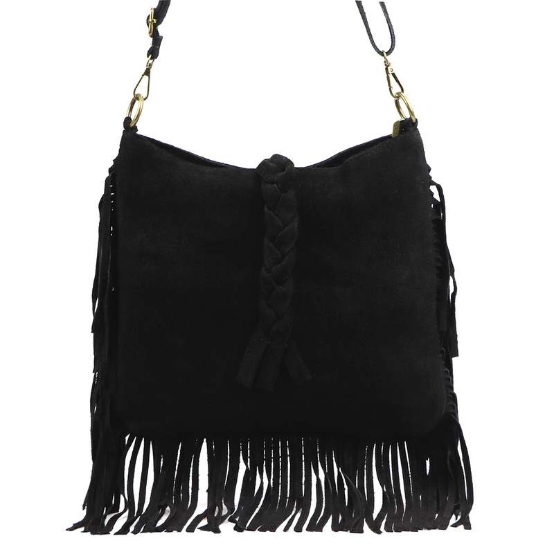 Luka Listonoszka damska skórzana z frędzlami boho torebka na ramię