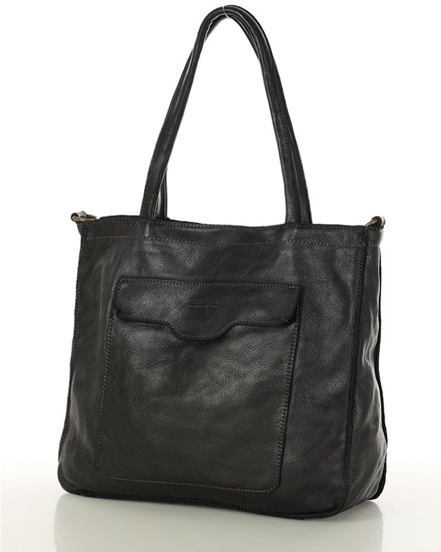 Torba shopper czarna z kieszeniami skóra naturalna – Marco Mazzini