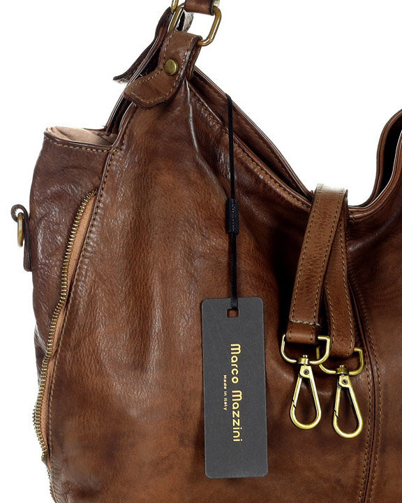 Torba skórzana wysokogatunkowa na ramię styl miejski shoulder leather bag - MARCO MAZZINI czekoladowy brąz