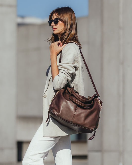 Torba skórzana wysokogatunkowa na ramię styl miejski shoulder leather bag - MARCO MAZZINI czekoladowy brąz