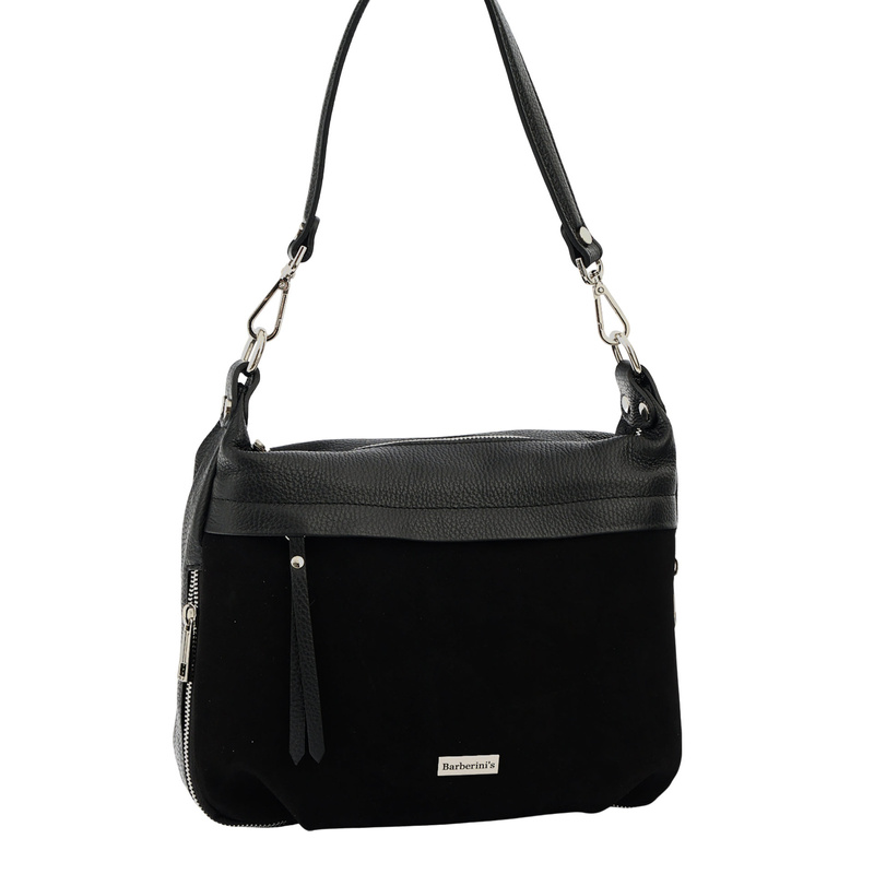 Skórzana torebka z zamszowym akcentem - Czarna