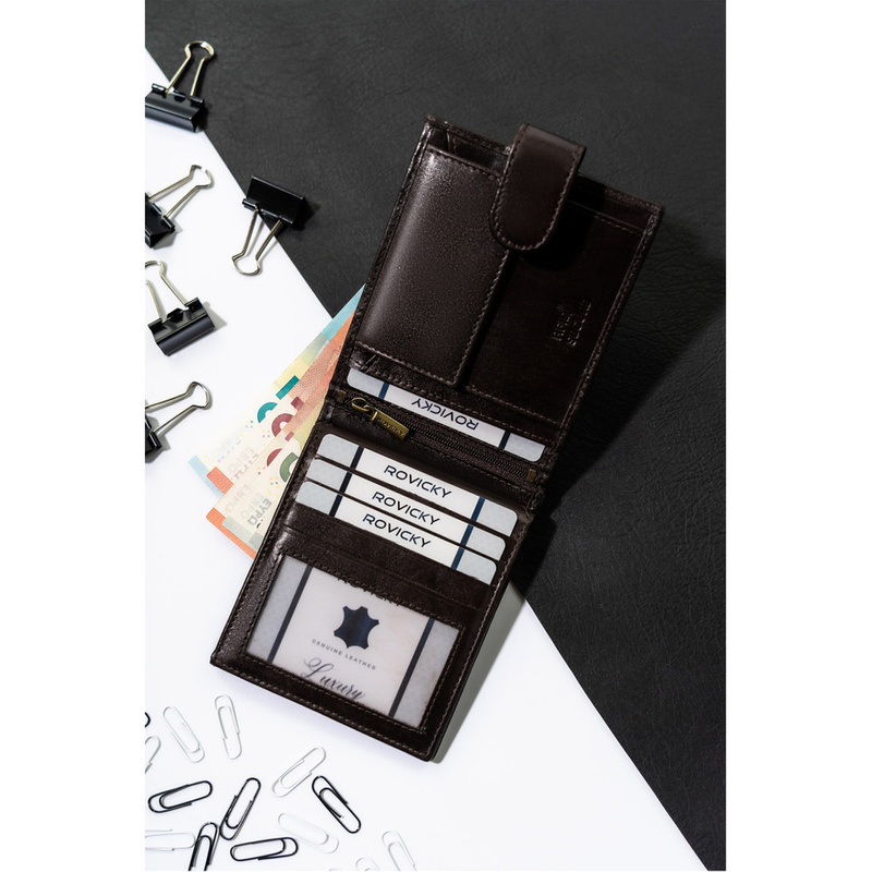 Rovicky portfel męski skóra naturalna rozbudowany pojemny system RFID