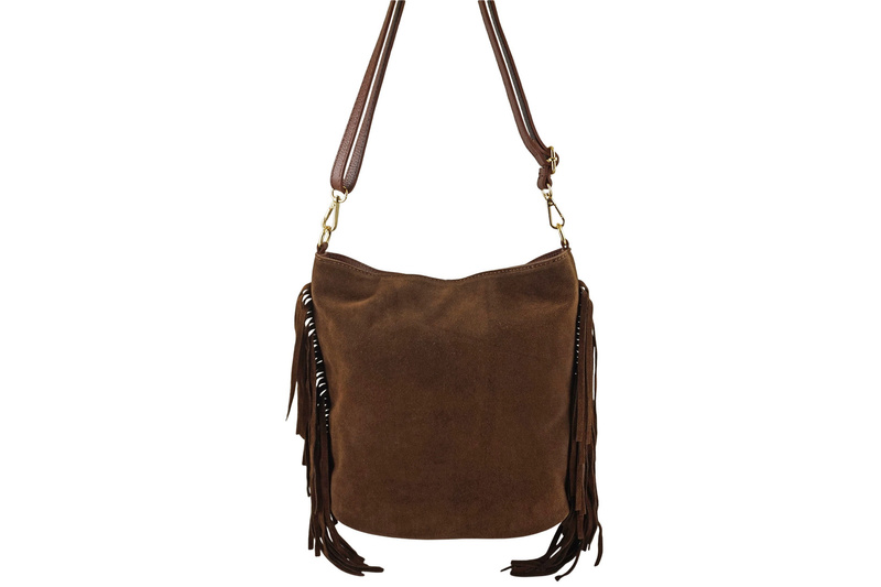Zamszowa torebka boho z frędzlami - Brązowa