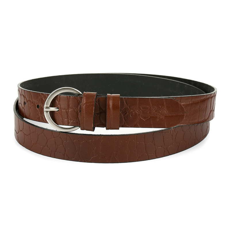 Skórzany pasek damski do spodni sukienki Beltimore ciemny brąz 3 cm W84 : Kolory - brązowy, beżowy, Rozmiar pasków - r.95-110 cm