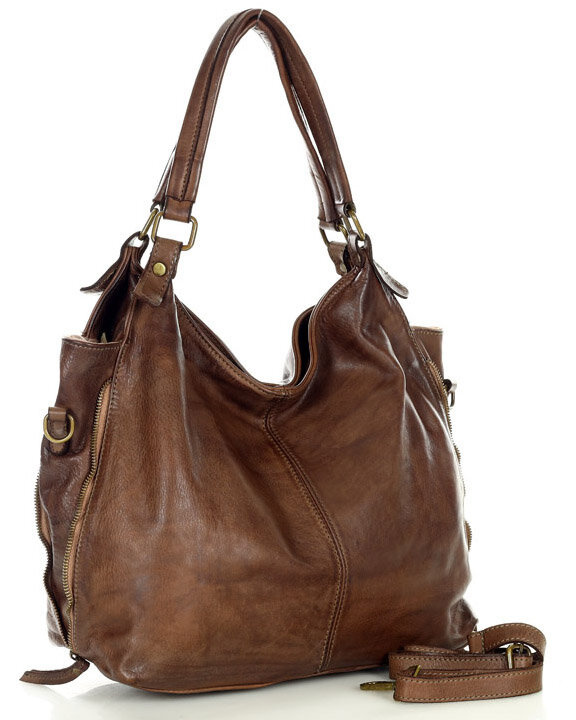 Torba skórzana wysokogatunkowa na ramię styl miejski shoulder leather bag - MARCO MAZZINI czekoladowy brąz