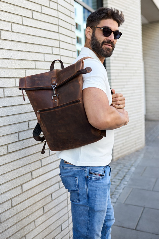 Plecak skórzany na laptopa 15,6 biznesowy duży A4 pojemny brązowy premium Beltimore N19