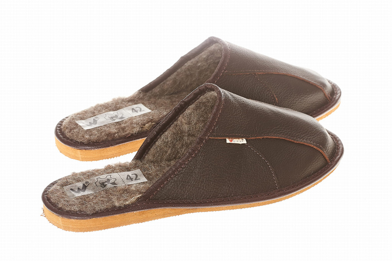 Wójciak Podhale zabudowane męskie kapcie ze skóry naturalnej ocieplane