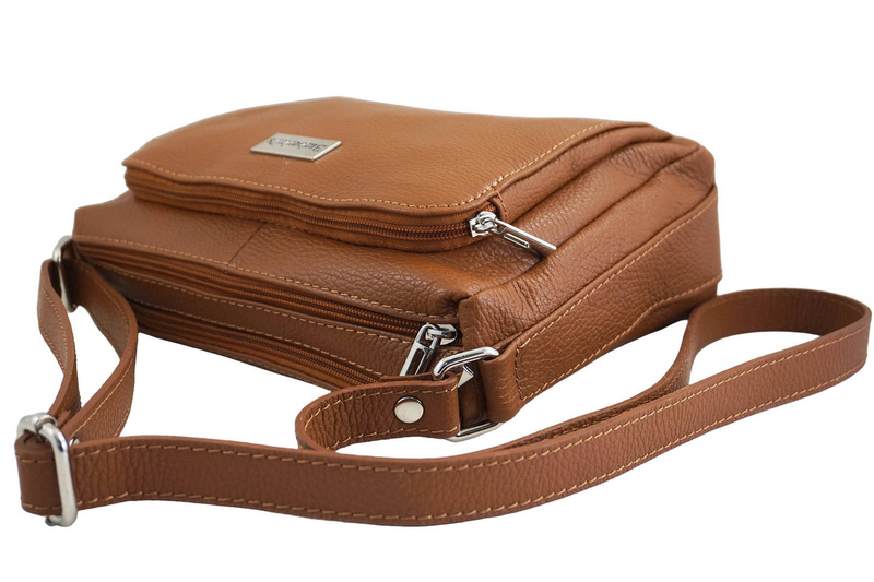 Listonoszka skórzana z kieszeniami - Brązowa jasna