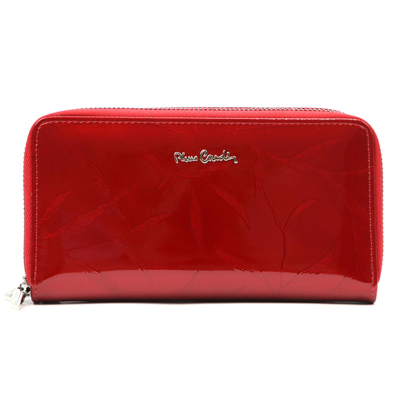 Pierre Cardin duży damski portfel skóra naturalna lakierowana roślinny wzór
