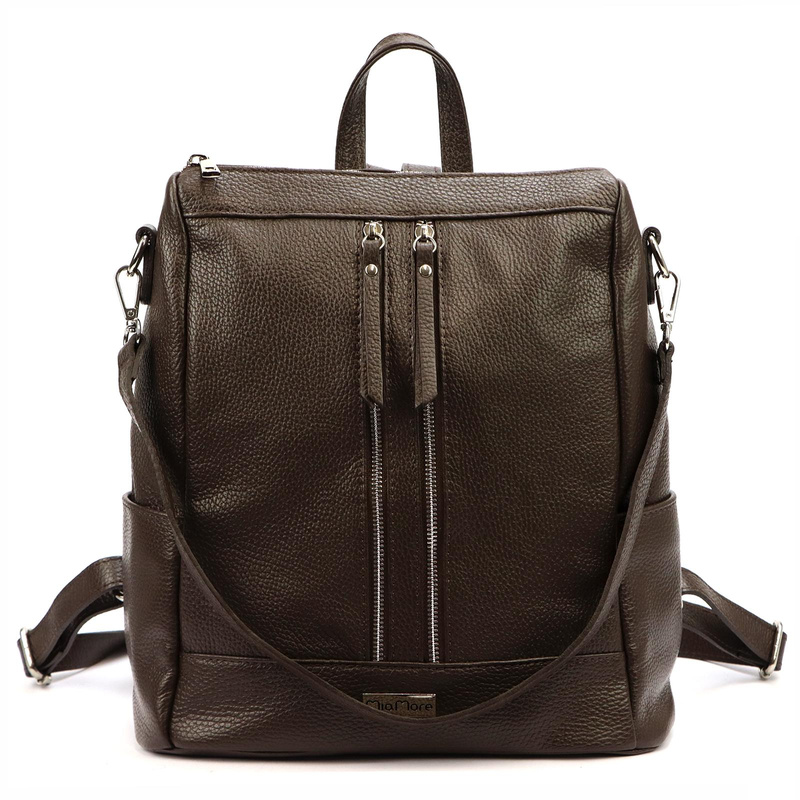 MiaMore Skórzany damski pojemny miejski plecak torebka z kieszeniami