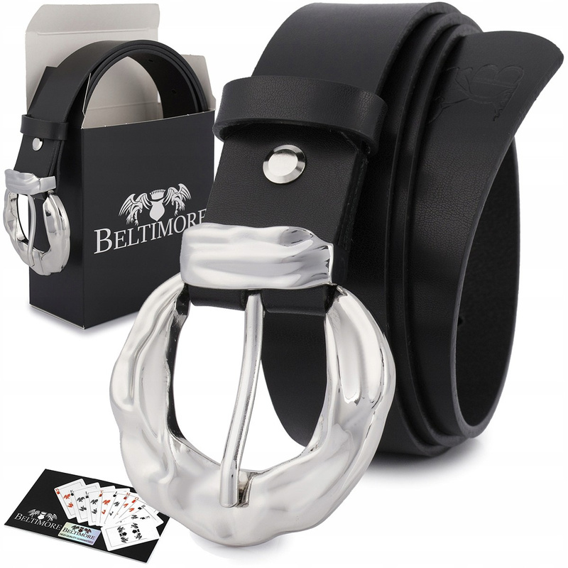 Skórzany pasek damski do spodni sukienki czarna skóra nat 3 cm Beltimore D95 : Kolory - czarny