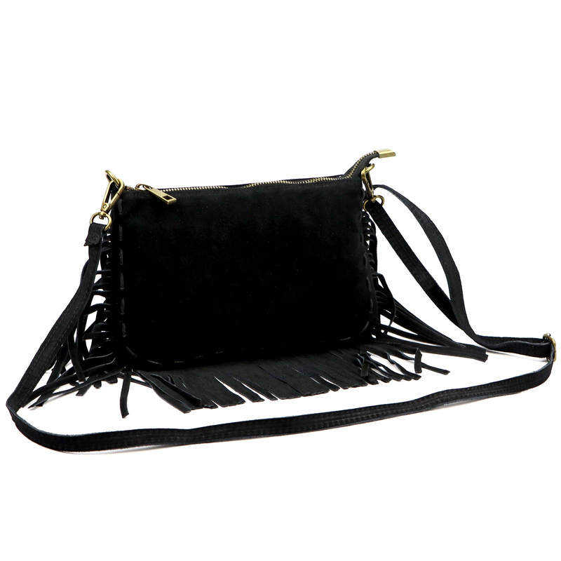 Damska listonoszka skórzana damska torebka na ramię z frędzlami bohoLuka