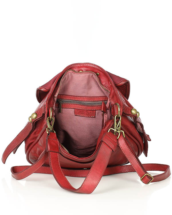 Marco Mazzini Torebka classic saddle bag ze skóry naturalnej na ramie czerwony