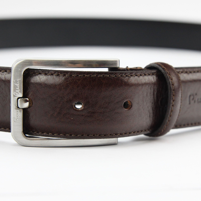 Pierre Cardin brązowy męski pasek do spodni skóra naturalna stylowy