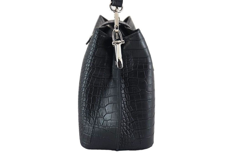 Torebka skórzana na ramię - CROCO - Czarny