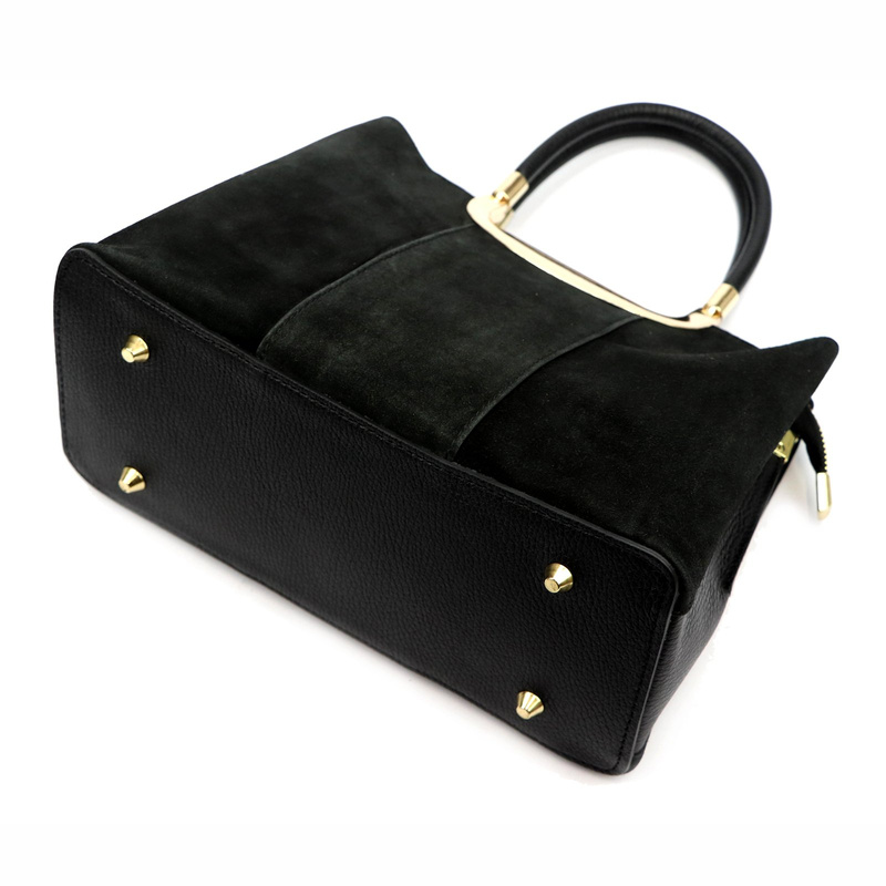 Vera Pelle damski skórzany kuferek torebka do ręki z paskiem i organizerem