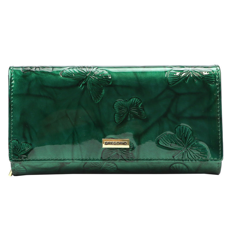 Gregorio damski portfel podłużny skórzana duża portmonetka w motyle