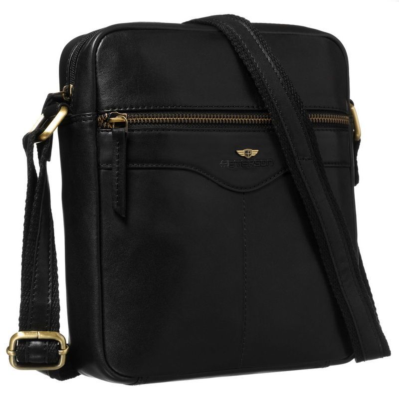 Jednokomorowa listonoszka męska ze skóry naturalnej w czarnym kolorze - Peterson