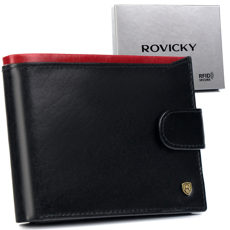 Zapinany Skórzany męski portfel Rovicky z RFID