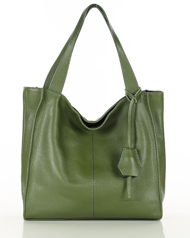 Modna torebka damska skórzany shopper bag - MARCO MAZZINI Portofino Max zielony khaki