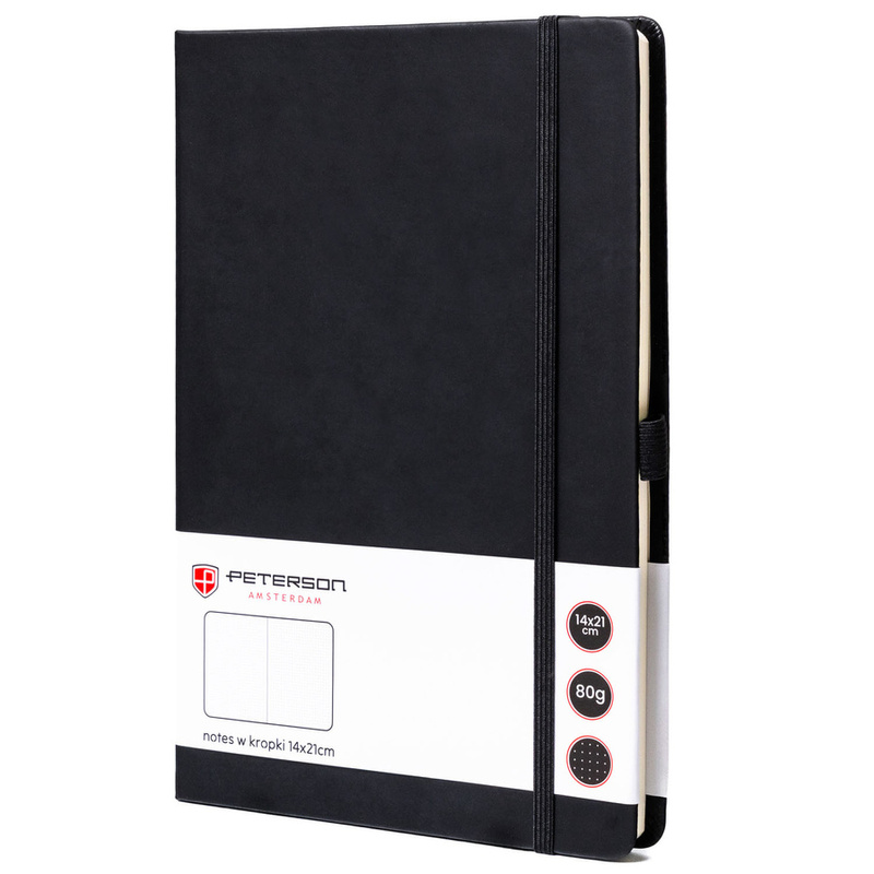 Czarny notes w twardej oprawie formacie A5 zadrukowany w kropki - Peterson