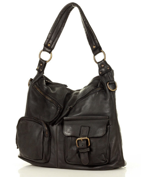 Torebka skórzana na ramię pockets old pelle lavata - MARCO MAZZINI czarna