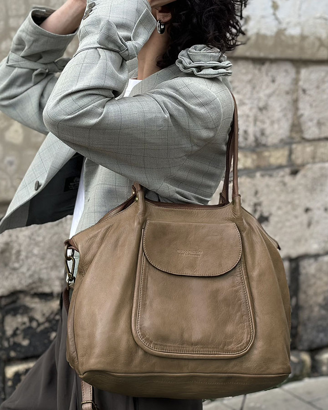 MARCO MAZZINI Torebka skórzana shopper bag ispirato dalla natura brąz