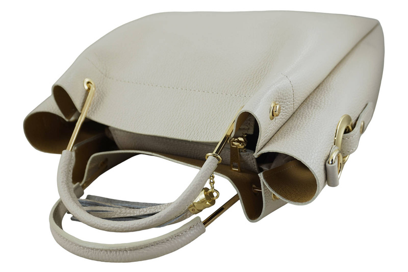 Torebka kuferek skórzana damska - Beżowa jasna