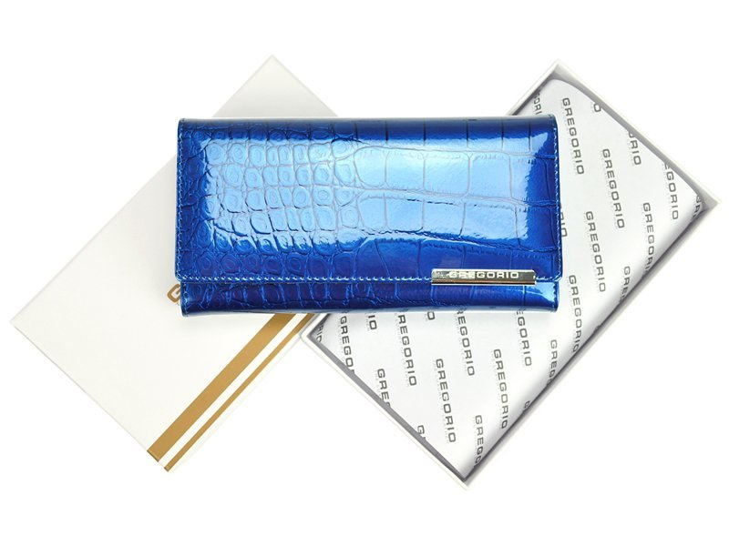 Gregorio damski portfel lakierowany skórzany wzór skóra krokodyla pojemny