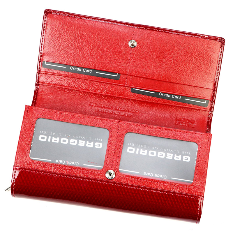 Lakierowany duży Skórzany damski portfel Gregorio