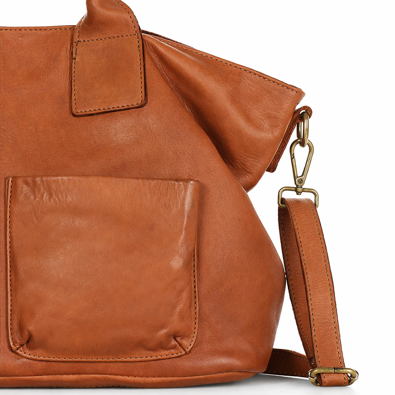 Torebka skórzana shopper bag - MAZZINI camel