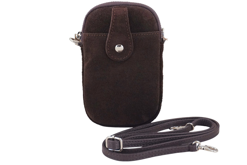 Etui na telefon ze skóry zamszowej - Brązowe ciemne