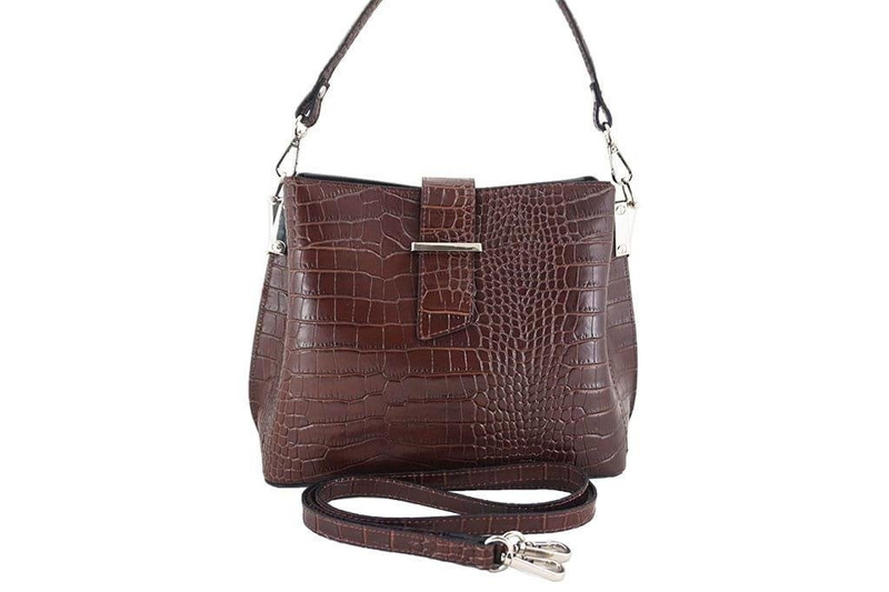 Torebka skórzana na ramię - CROCO - Brązowa