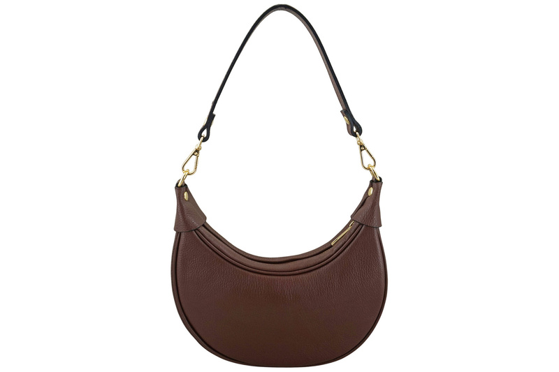 Subtelna mini torebka z miękkim zamszem i złotymi detalami - Brązowa