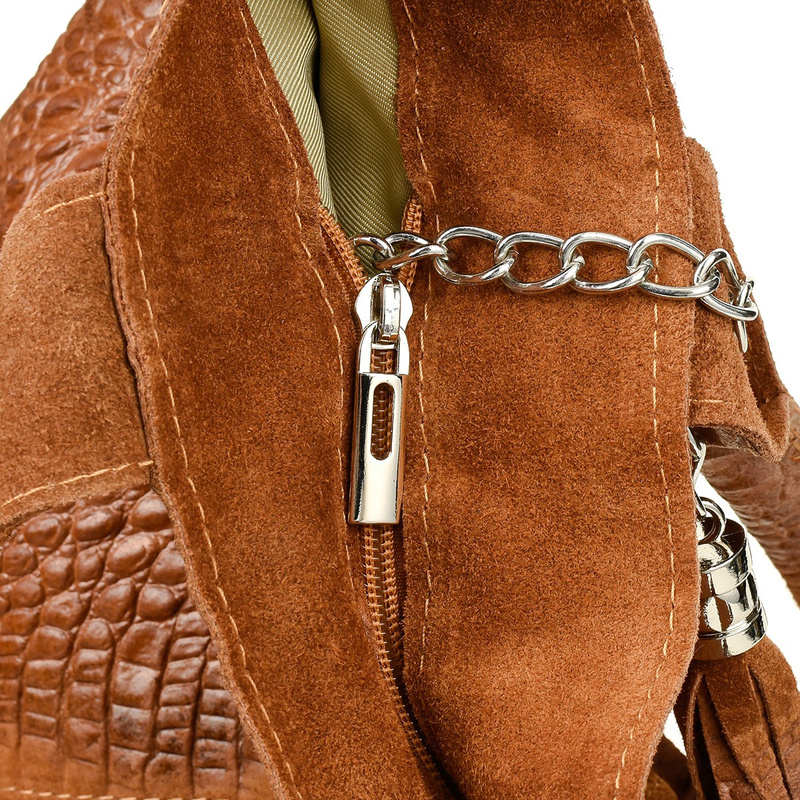 Torebka Worek Skórzana A4 krokodyl z Saszetką camel L94