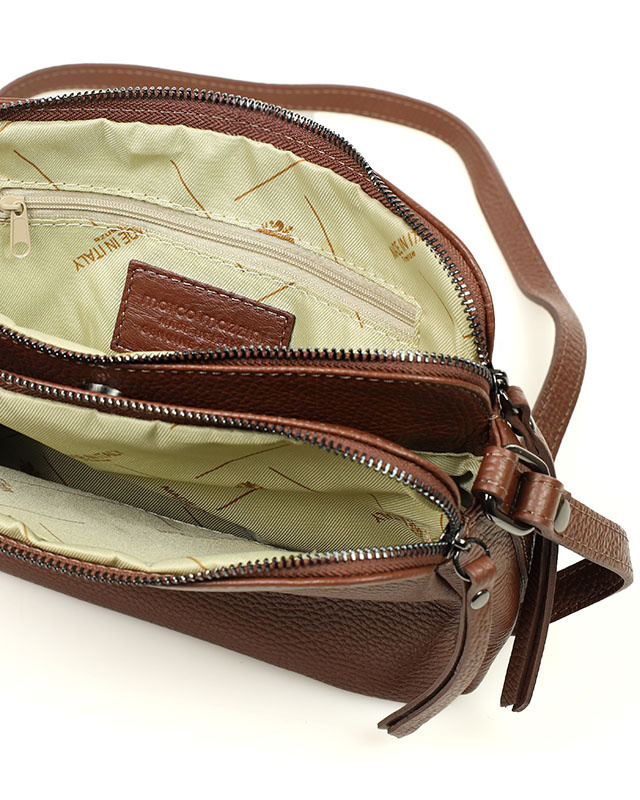 Torebka skórzana crossbody listonoszka dwie komory - MARCO MAZZINI brąz migdałowy