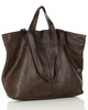 Duża torba shopper skórzana podwójne rączki - MARCO MAZZINI ciemny brąz