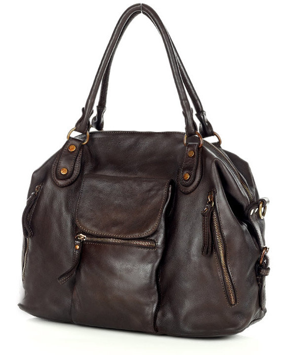 Torba biznesowa bowling retro bag skórzana - MARCO MAZZINI ciemny brąz caffe