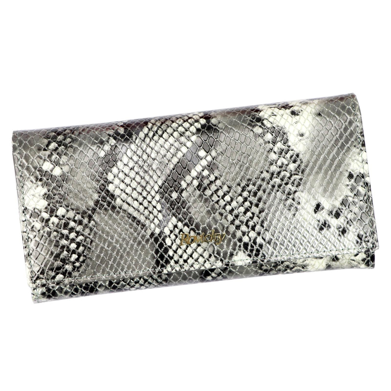 Rovicky podłużna damska portmonetka skóra naturalna portfel wzór węża RFID